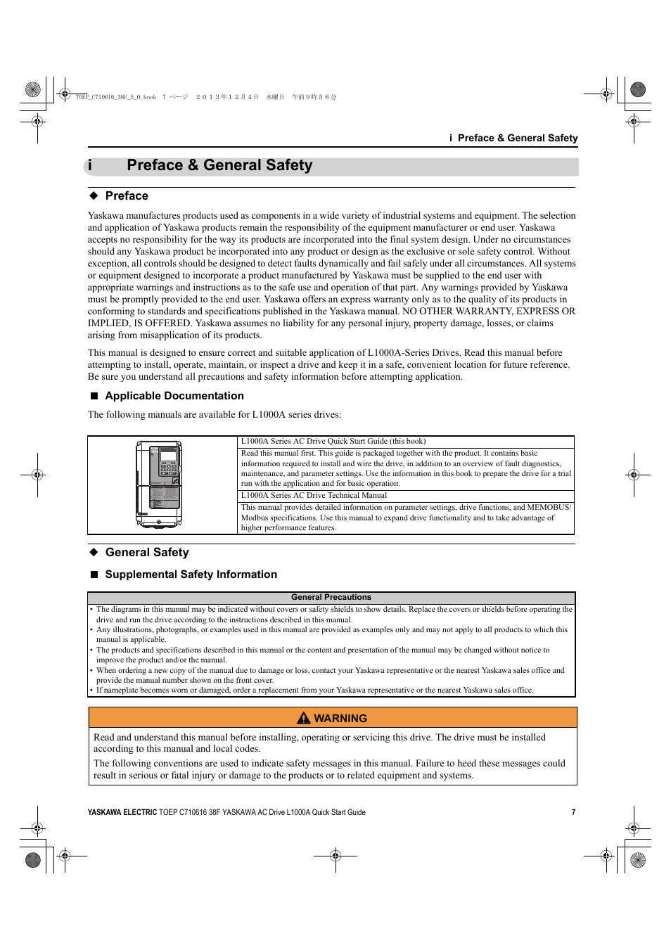 I preface & general safety, Preface, General safety | Preface general safety, Ipreface & general safety | Yaskawa CIMR-LU Drives User Manual | Page 7 / 242
