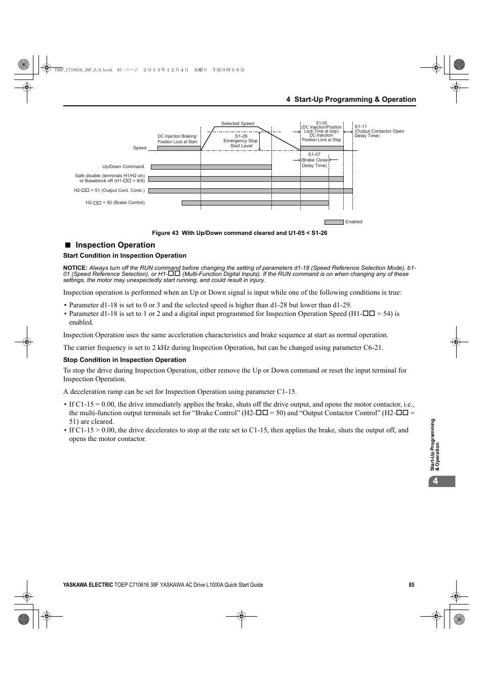 Figure 43, Inspection operation | Yaskawa CIMR-LU Drives User Manual | Page 85 / 242