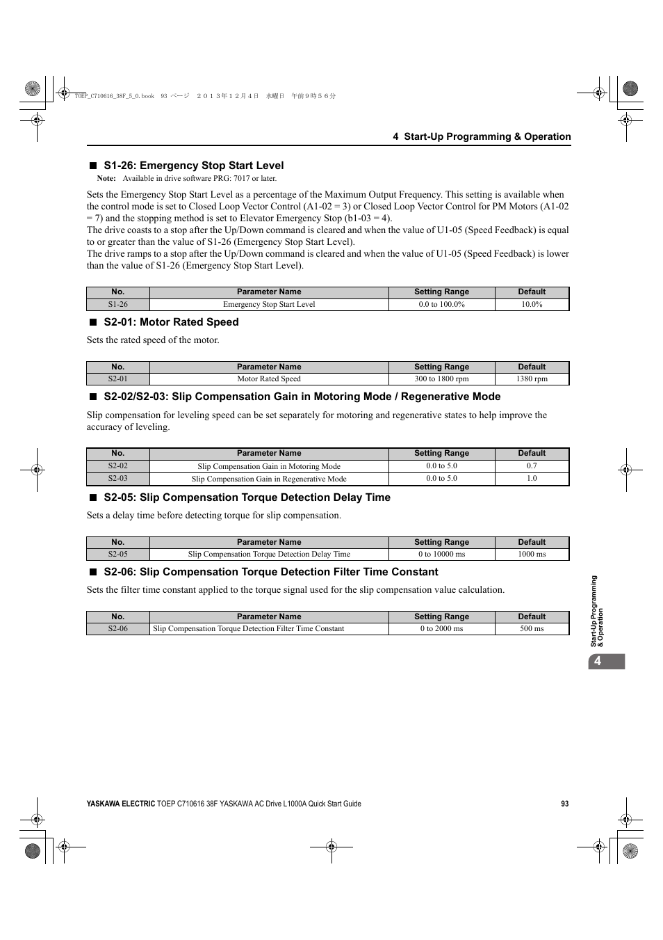 S1-26: emergency stop start level, S2-01: motor rated speed | Yaskawa CIMR-LU Drives User Manual | Page 93 / 242
