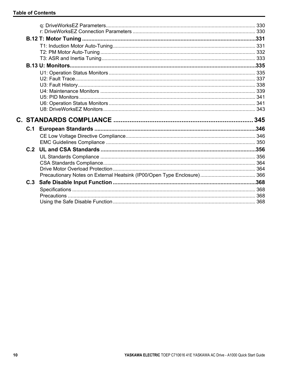C. standards compliance | Yaskawa CIMR-AU 200V Drives User Manual | Page 10 / 374