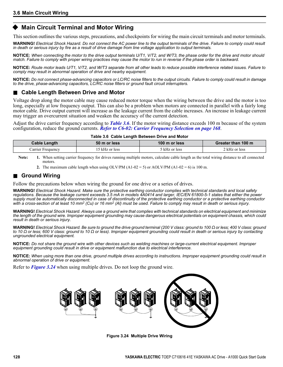 Main circuit terminal and motor wiring | Yaskawa CIMR-AU 200V Drives User Manual | Page 128 / 374