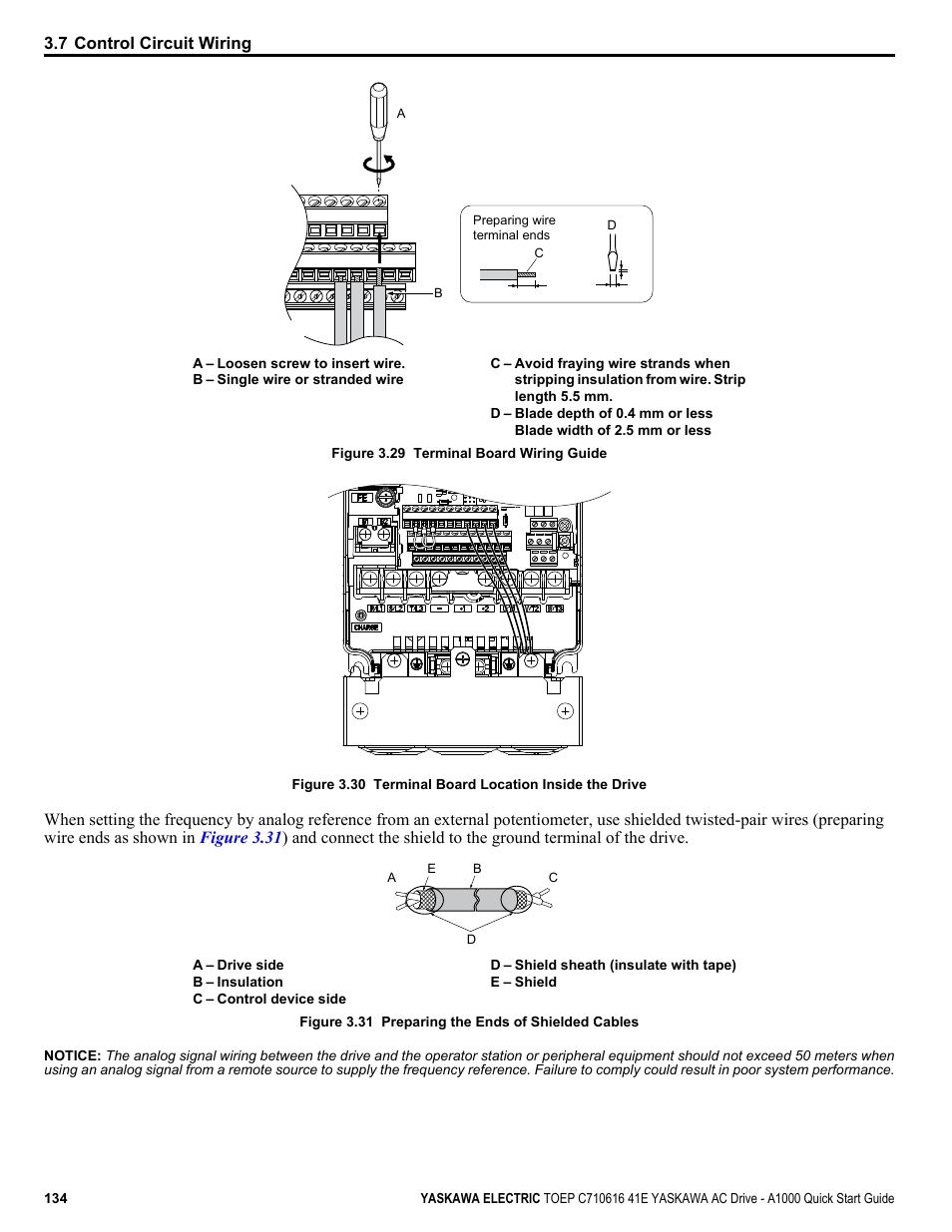 Refer to, Figure, Connect control wires as shown in | Figure 3.29, Figure 3.30 | Yaskawa CIMR-AU 200V Drives User Manual | Page 134 / 374