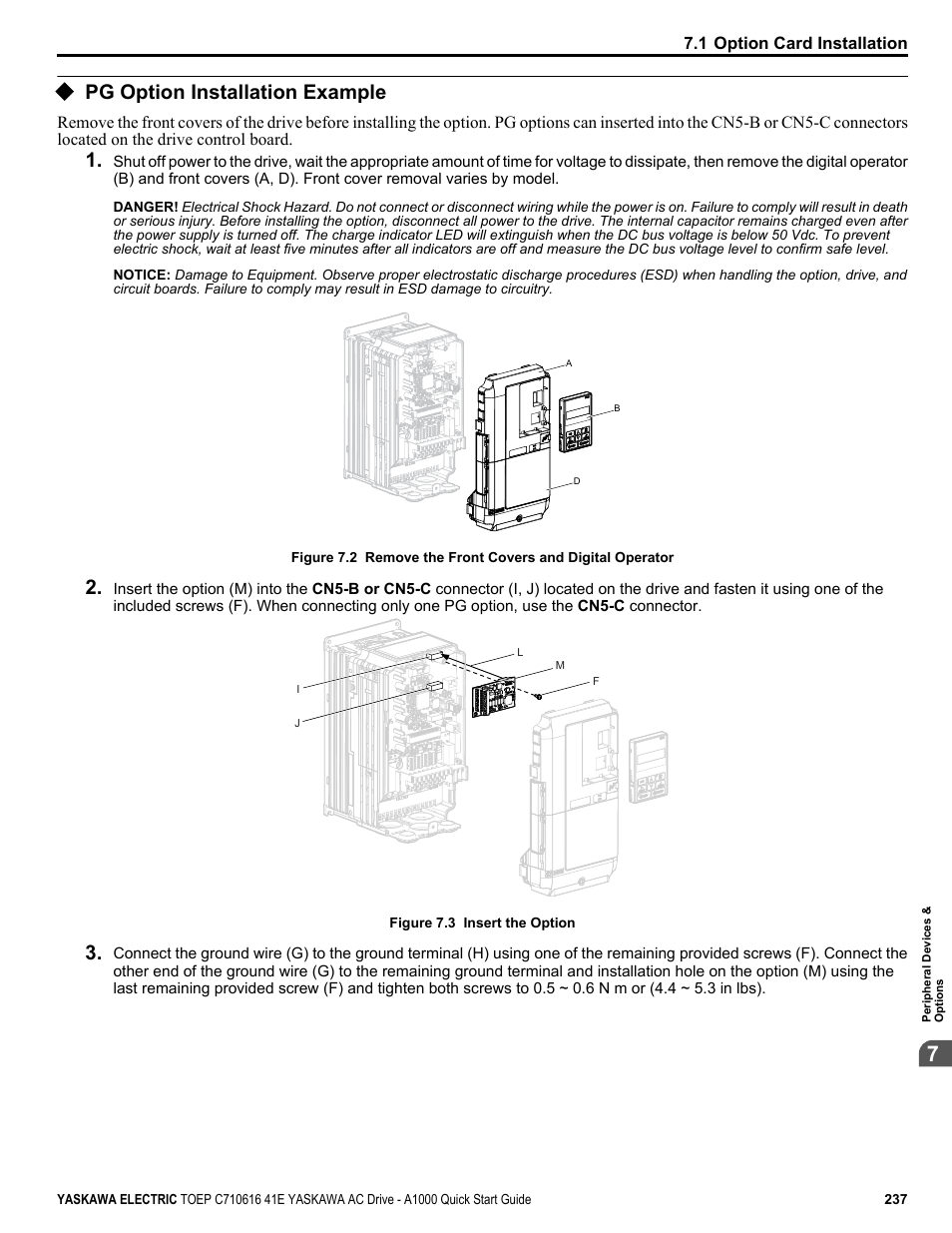 Pg option installation example | Yaskawa CIMR-AU 200V Drives User Manual | Page 237 / 374