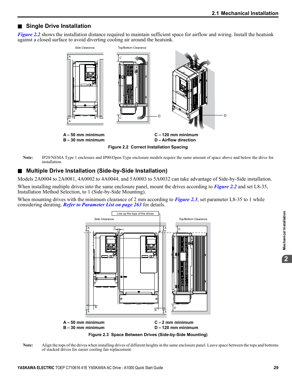 Single drive installation, 1 mechanical installation | Yaskawa CIMR-AU 200V Drives User Manual | Page 29 / 374