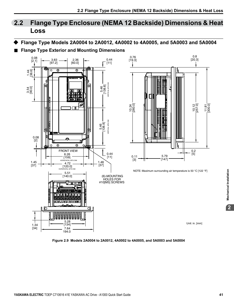 Flange type exterior and mounting dimensions | Yaskawa CIMR-AU 200V Drives User Manual | Page 41 / 374