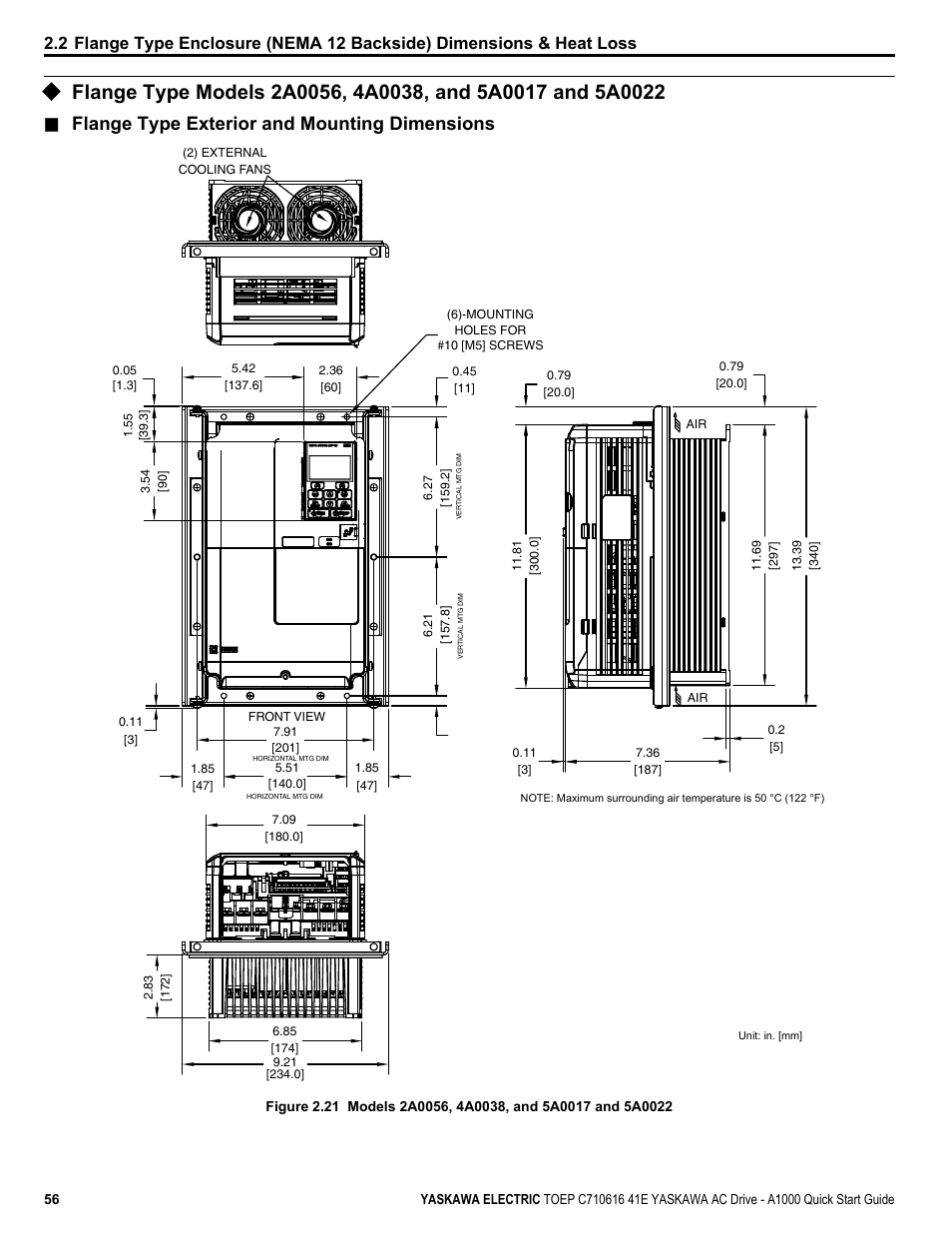 Flange type exterior and mounting dimensions | Yaskawa CIMR-AU 200V Drives User Manual | Page 56 / 374