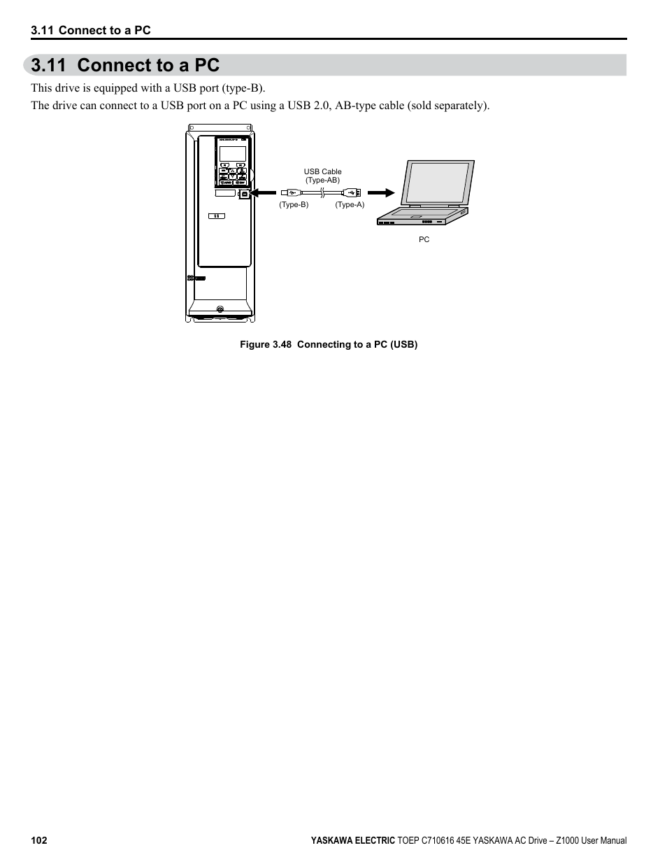 11 connect to a pc | Yaskawa AC Drive Z1000 User Manual | Page 102 / 395