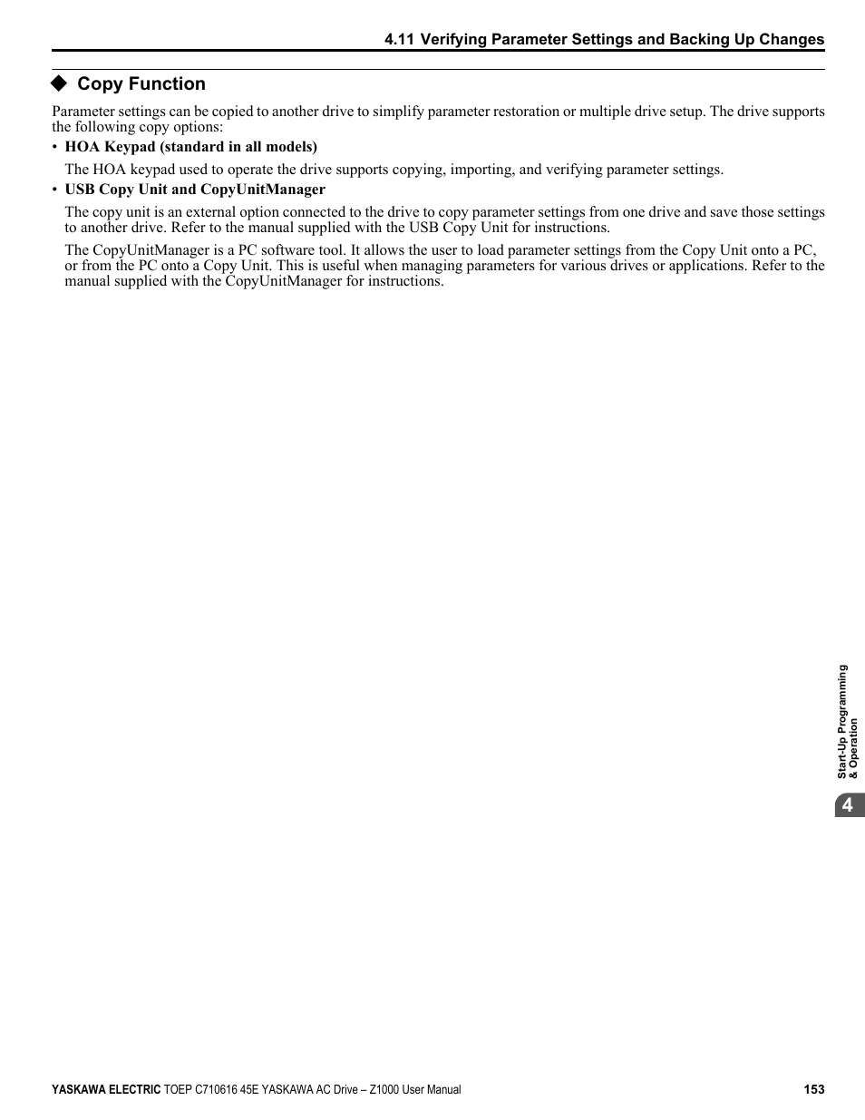 Copy function | Yaskawa AC Drive Z1000 User Manual | Page 153 / 395