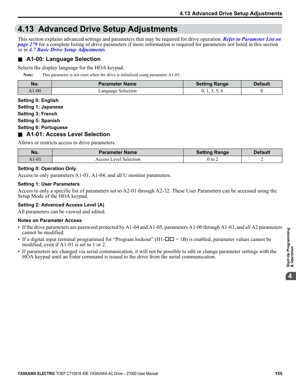 13 advanced drive setup adjustments | Yaskawa AC Drive Z1000 User Manual | Page 155 / 395