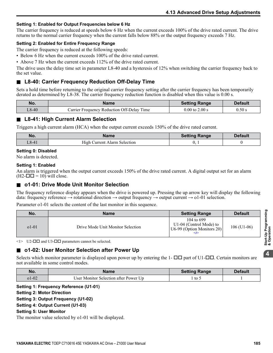 Yaskawa AC Drive Z1000 User Manual | Page 185 / 395