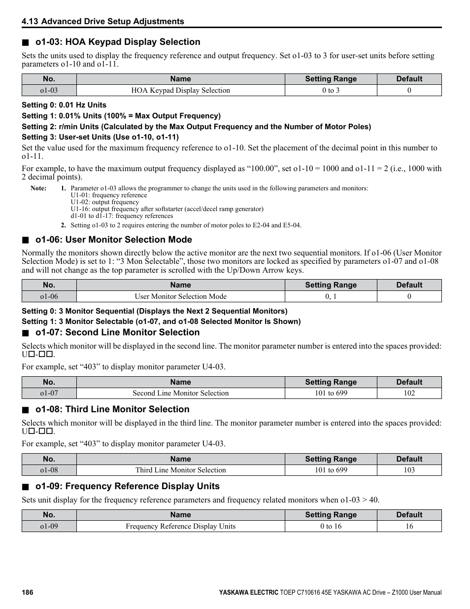 Yaskawa AC Drive Z1000 User Manual | Page 186 / 395