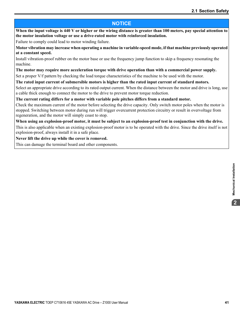 Notice | Yaskawa AC Drive Z1000 User Manual | Page 41 / 395