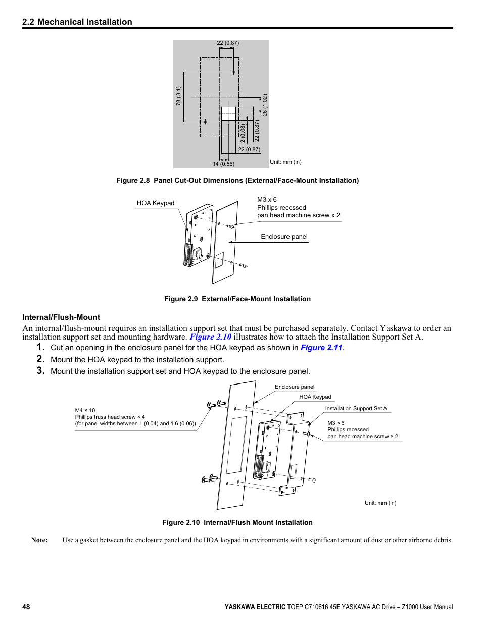 Figure 2.8, Figure, 2 mechanical installation | Yaskawa AC Drive Z1000 User Manual | Page 48 / 395
