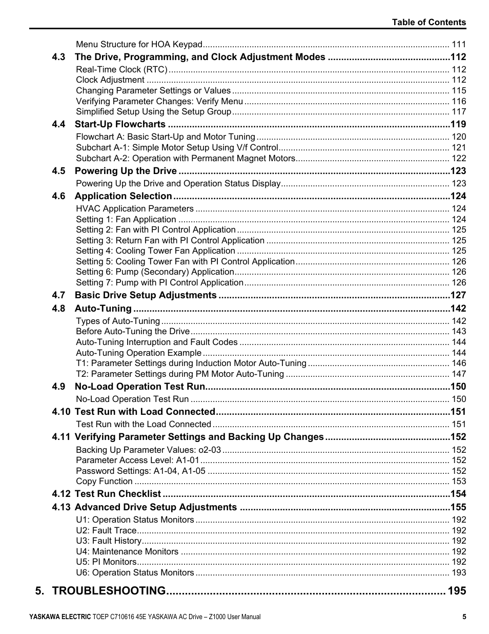 Troubleshooting | Yaskawa AC Drive Z1000 User Manual | Page 5 / 395