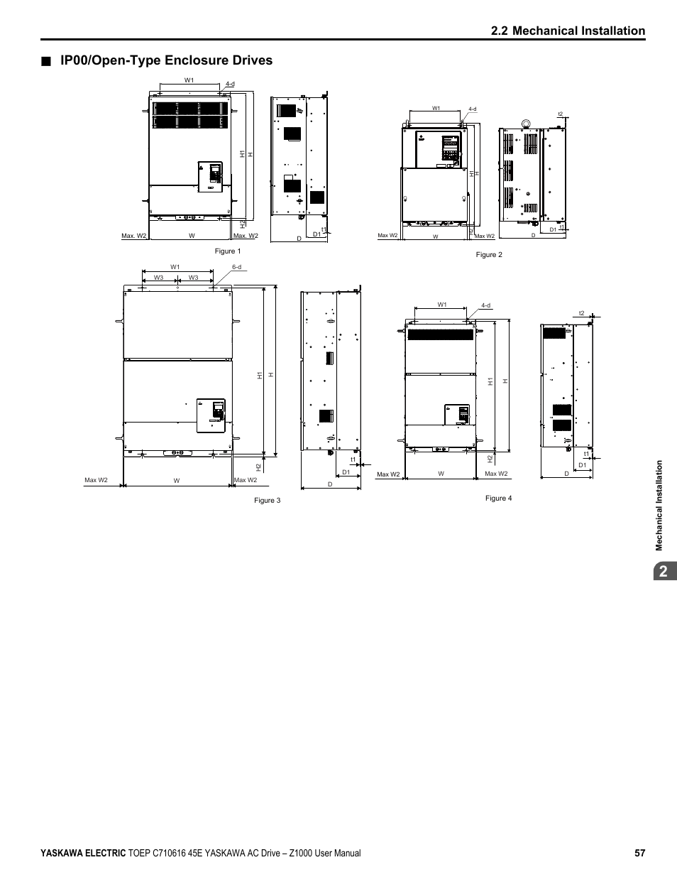 Ip00/open-type enclosure drives, 2 mechanical installation | Yaskawa AC Drive Z1000 User Manual | Page 57 / 395