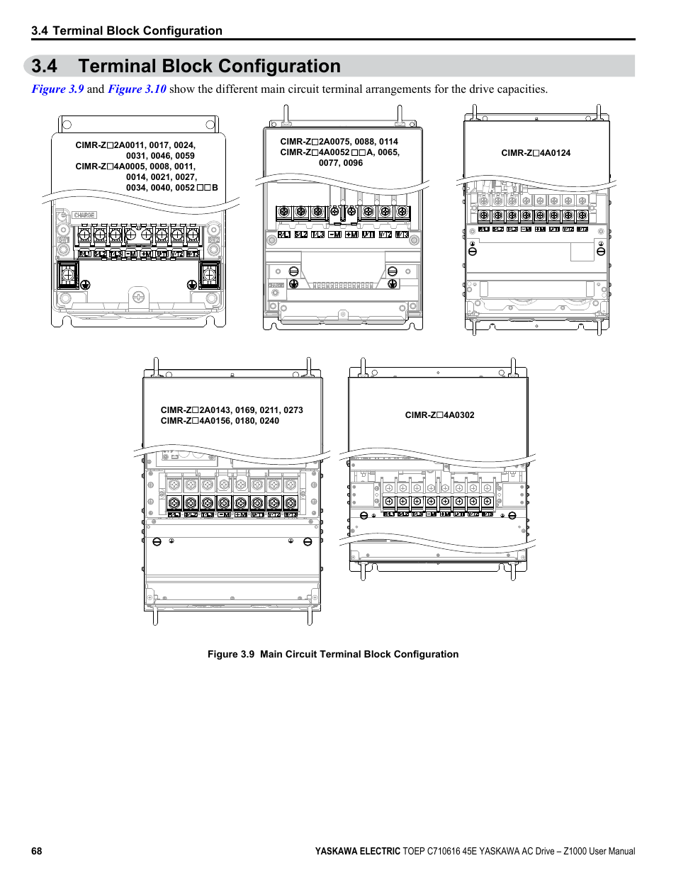 4 terminal block configuration, Terminal block configuration | Yaskawa AC Drive Z1000 User Manual | Page 68 / 395