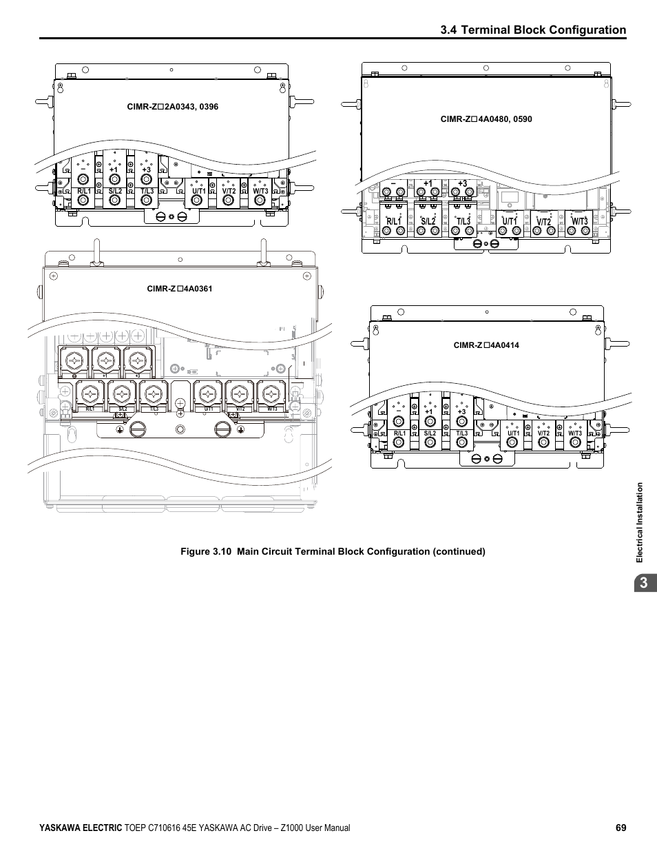 Figure 3.10, 4 terminal block configuration | Yaskawa AC Drive Z1000 User Manual | Page 69 / 395