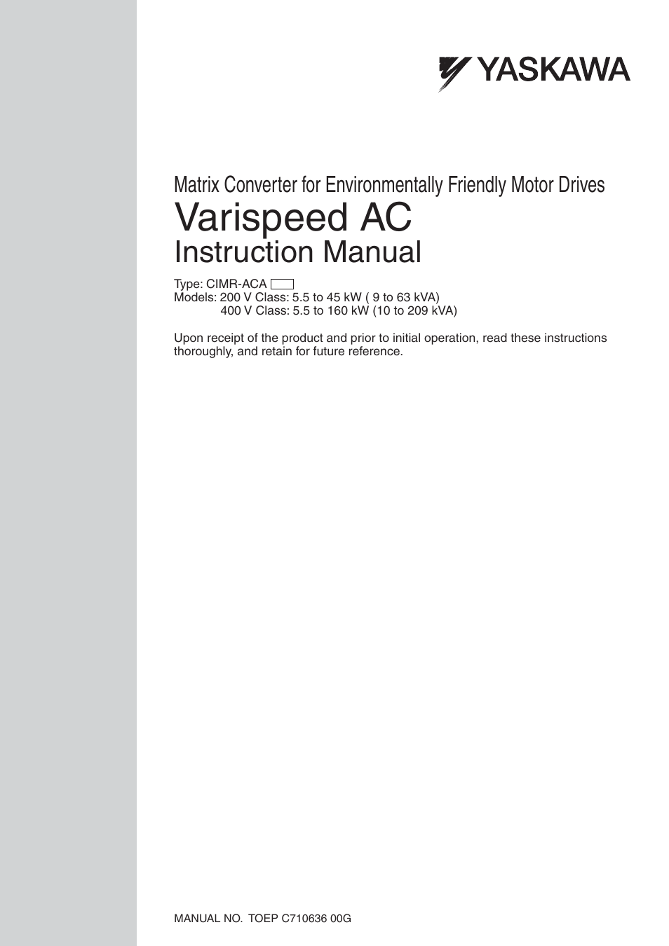 Yaskawa Matrix Converter User Manual | 398 pages