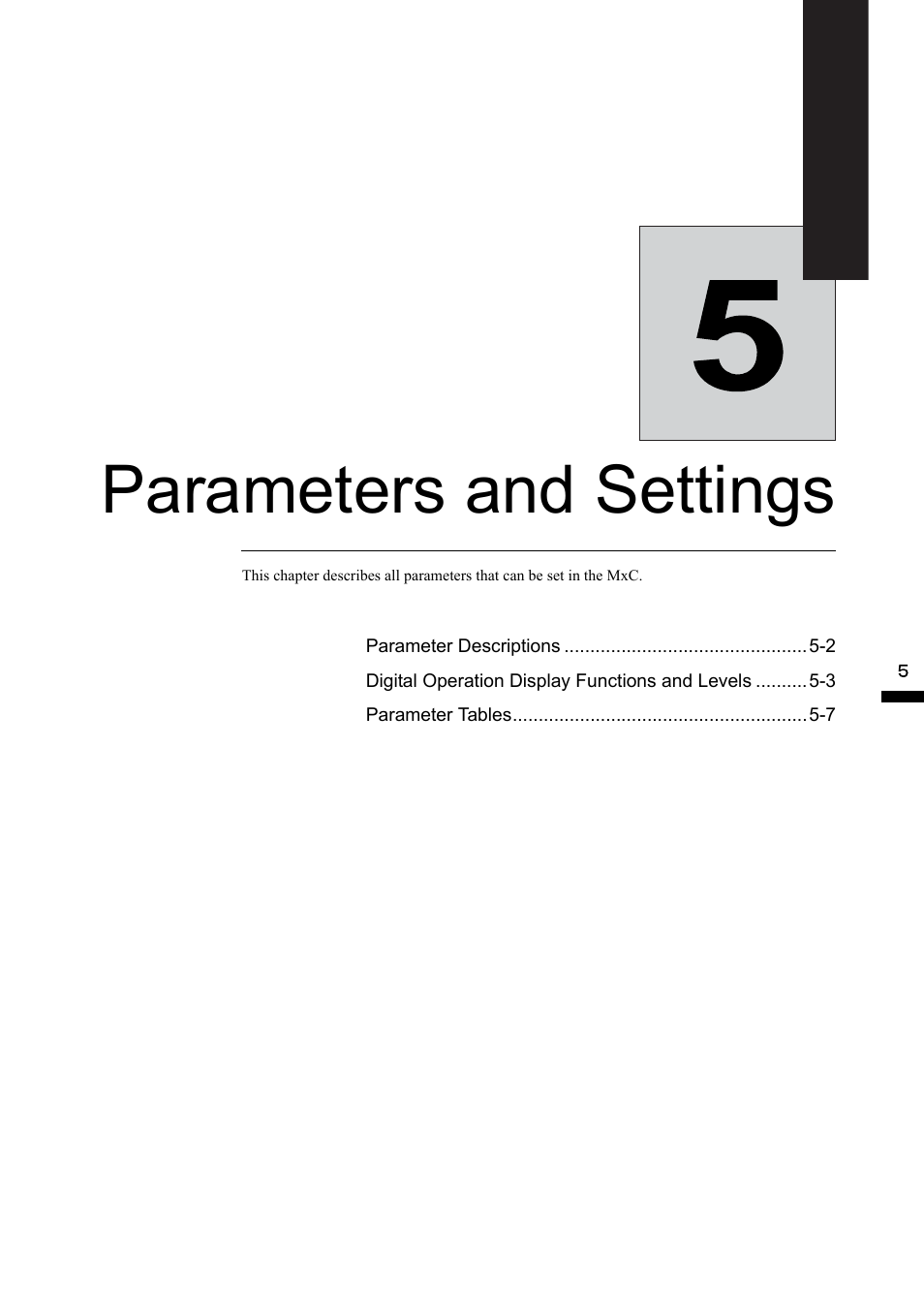 5 parameters and settings, Parameters and settings | Yaskawa Matrix Converter User Manual | Page 101 / 398