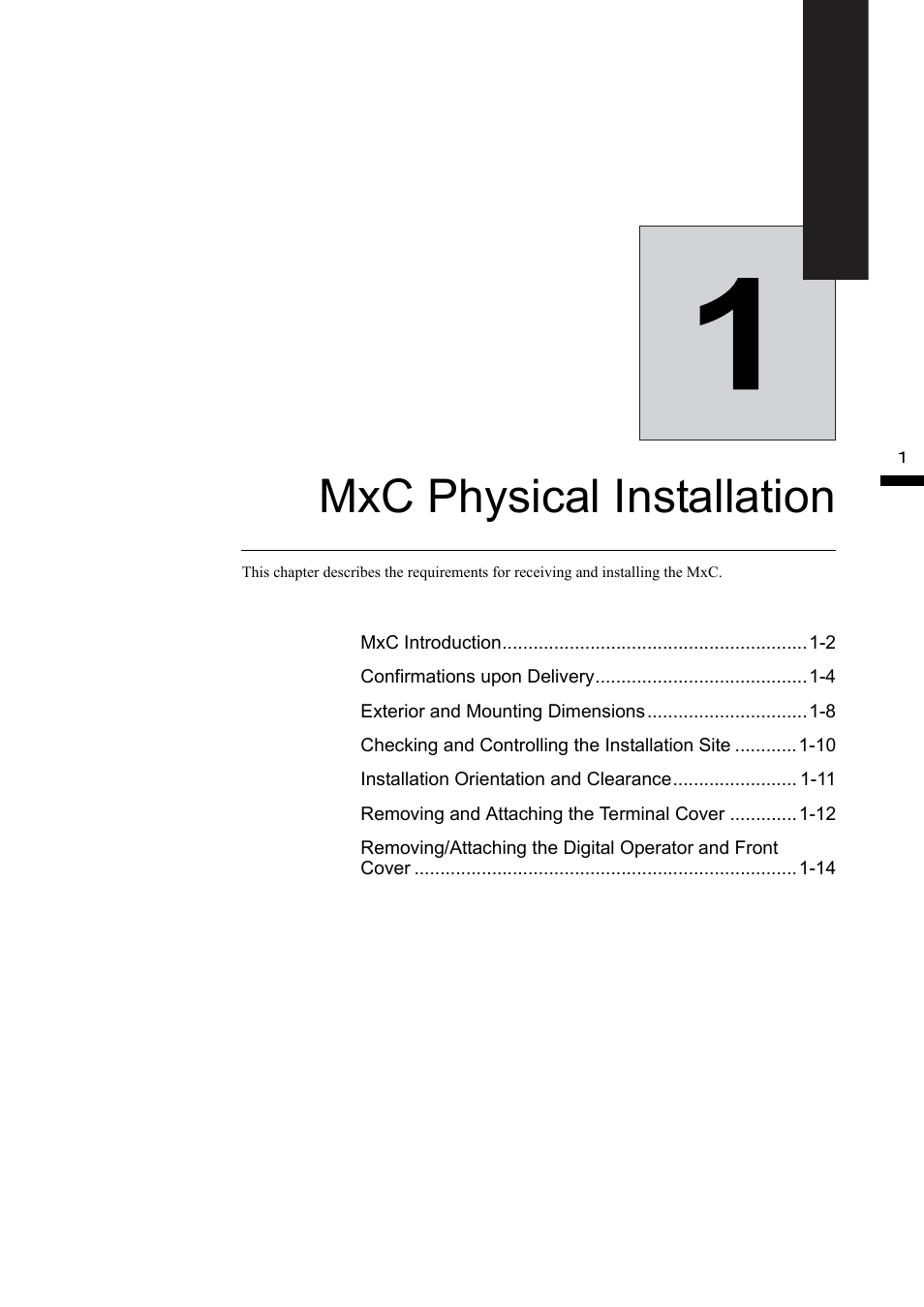 1 mxc physical installation, Mxc physical installation | Yaskawa Matrix Converter User Manual | Page 20 / 398