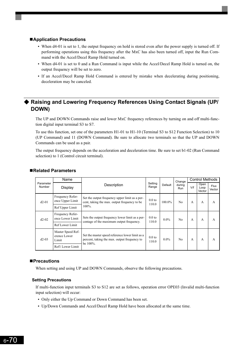 Application precautions, Related parameters  precautions | Yaskawa Matrix Converter User Manual | Page 235 / 398