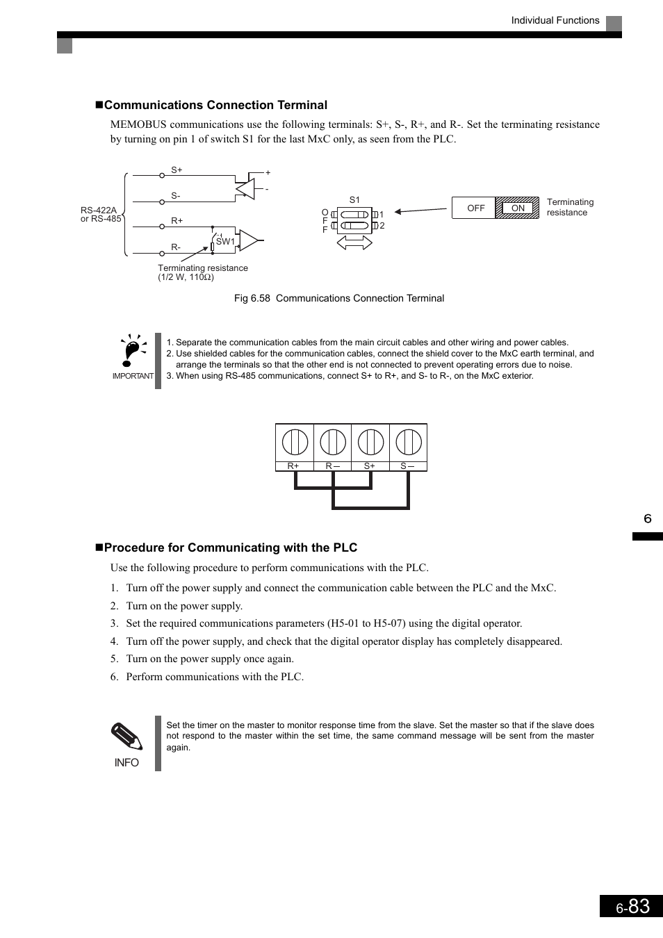 Communications connection terminal, Procedure for communicating with the plc | Yaskawa Matrix Converter User Manual | Page 248 / 398