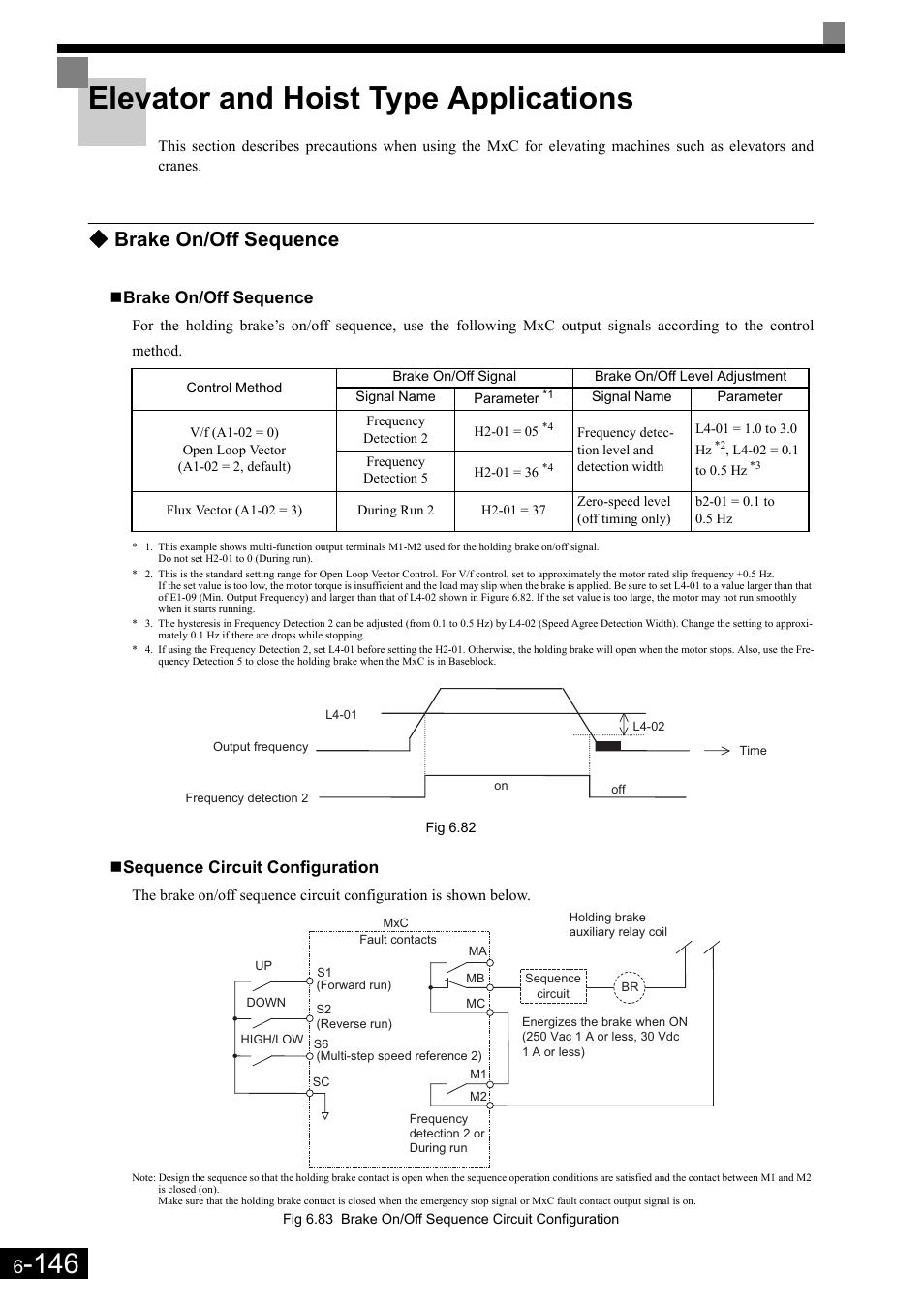 Elevator and hoist type applications, Brake on/off sequence, Sequence circuit configuration | Yaskawa Matrix Converter User Manual | Page 311 / 398