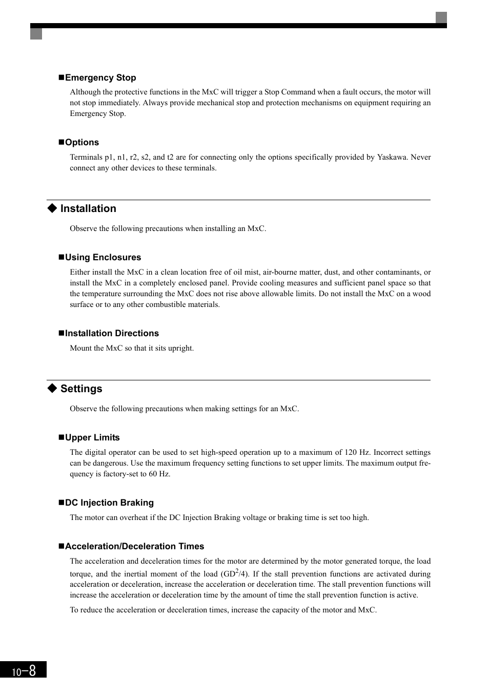 Installation, Settings | Yaskawa Matrix Converter User Manual | Page 378 / 398