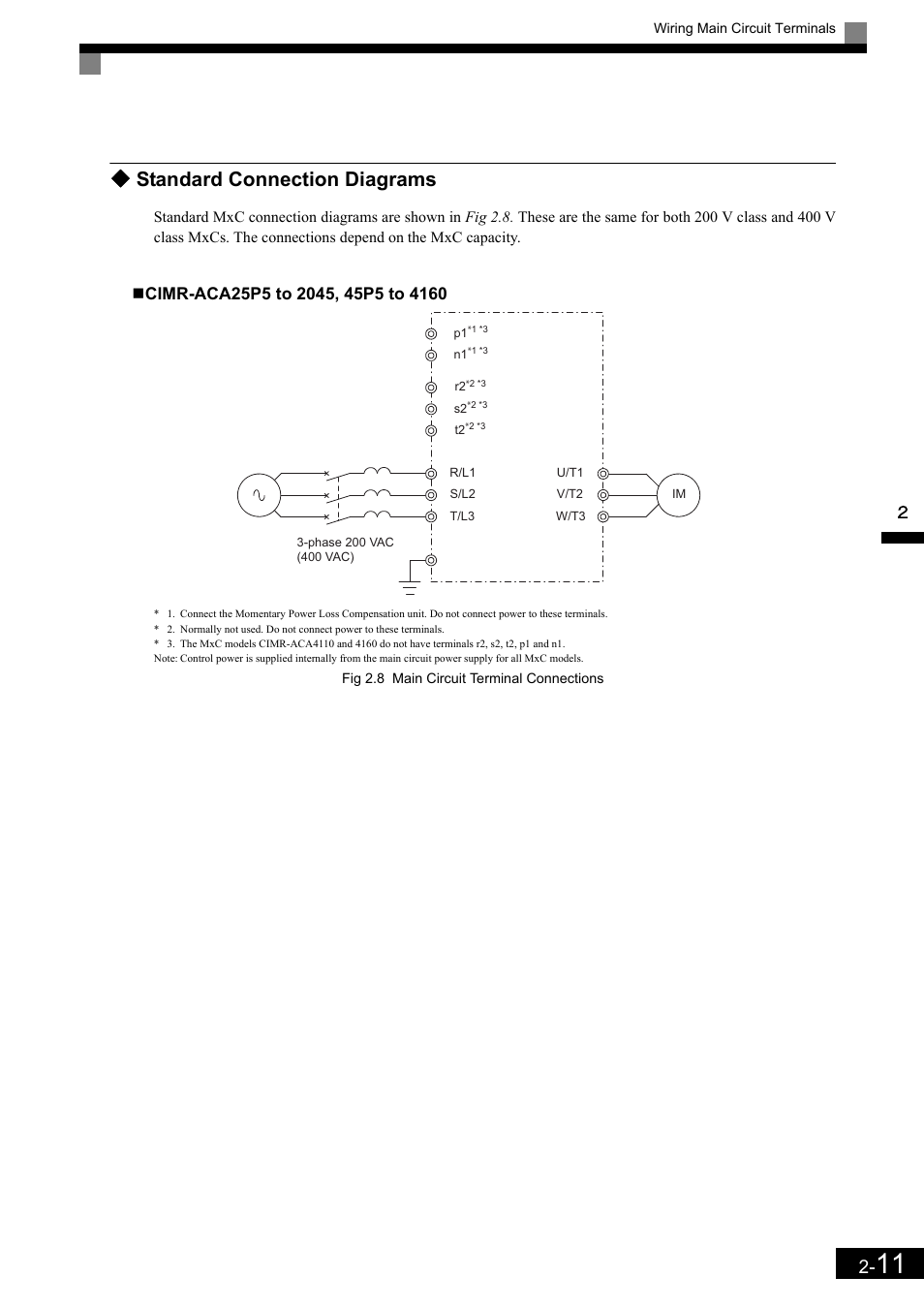 Standard connection diagrams | Yaskawa Matrix Converter User Manual | Page 45 / 398