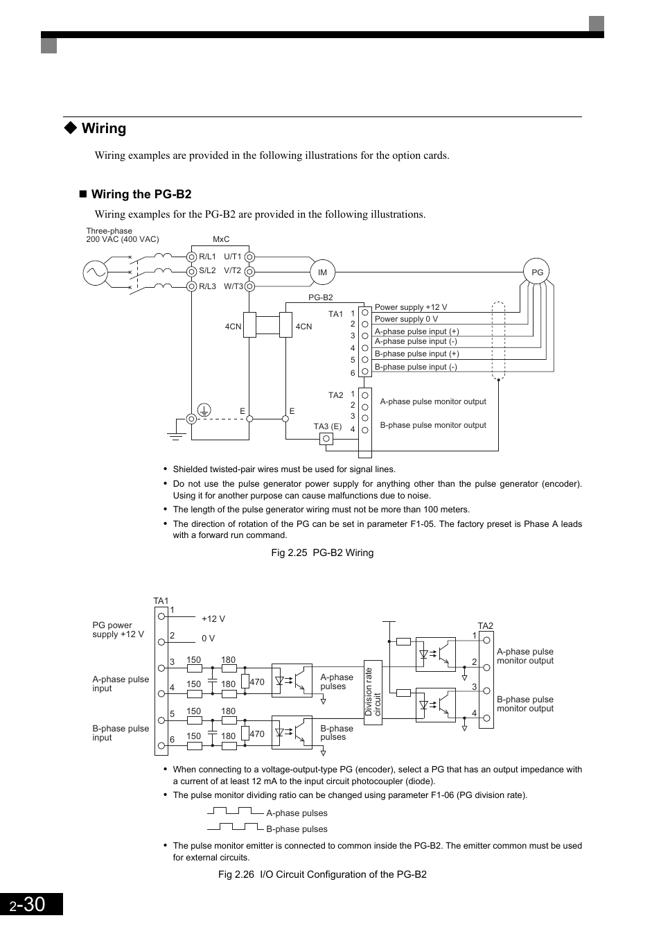 Wiring, Wiring the pg-b2 | Yaskawa Matrix Converter User Manual | Page 64 / 398