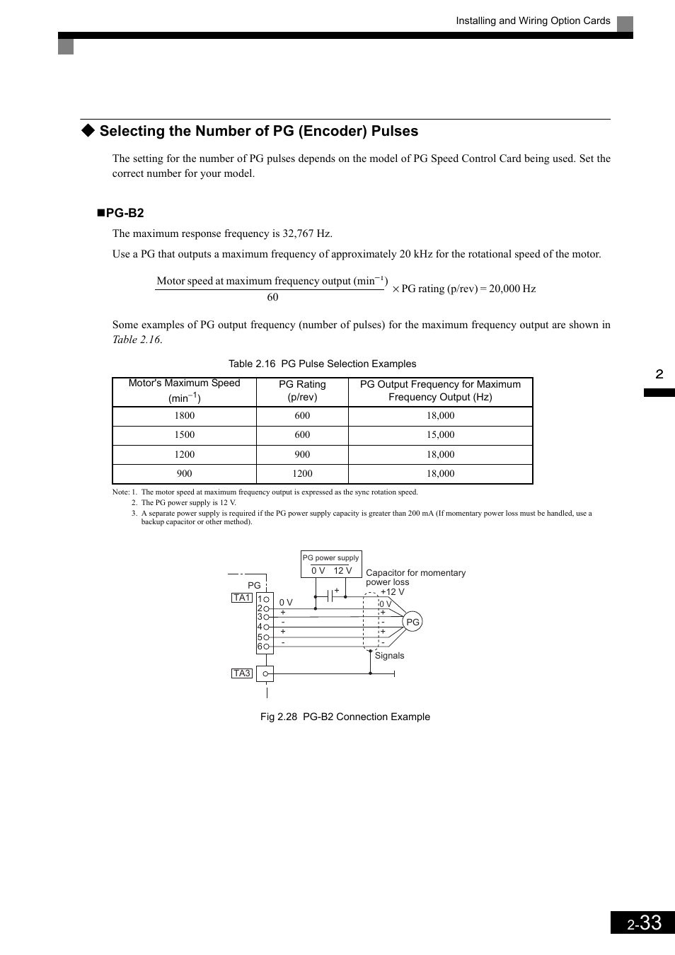 Selecting the number of pg (encoder) pulses | Yaskawa Matrix Converter User Manual | Page 67 / 398