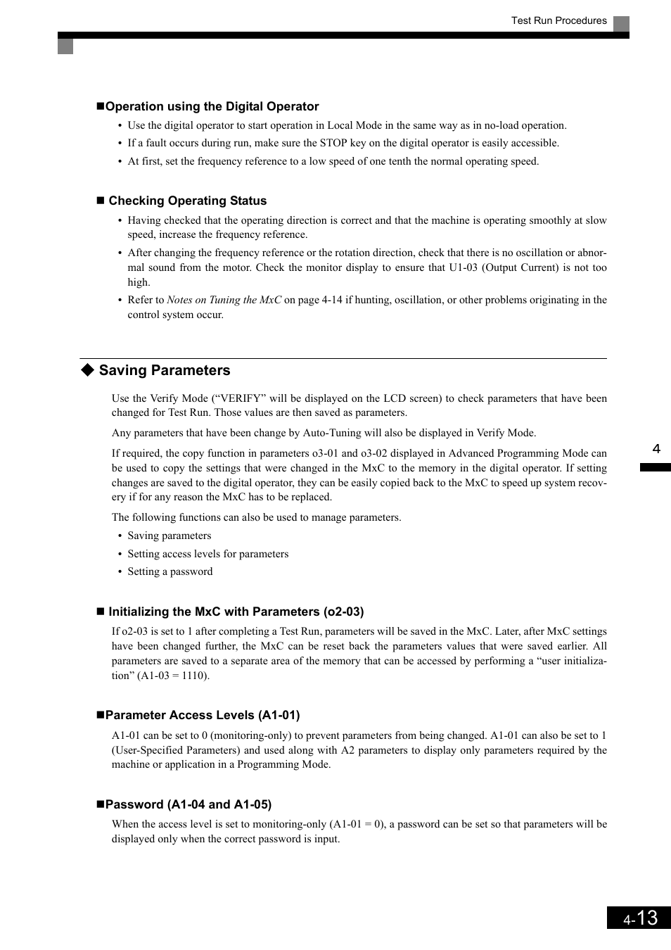 Saving parameters | Yaskawa Matrix Converter User Manual | Page 96 / 398