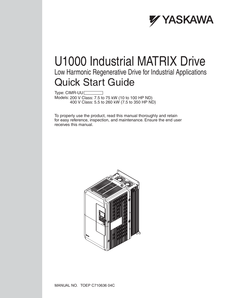 Yaskawa U1000 Industrial MATRIX Drive User Manual | 94 pages