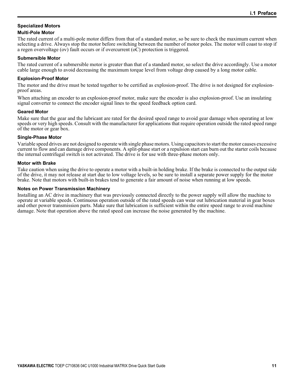 Yaskawa U1000 Industrial MATRIX Drive User Manual | Page 11 / 94