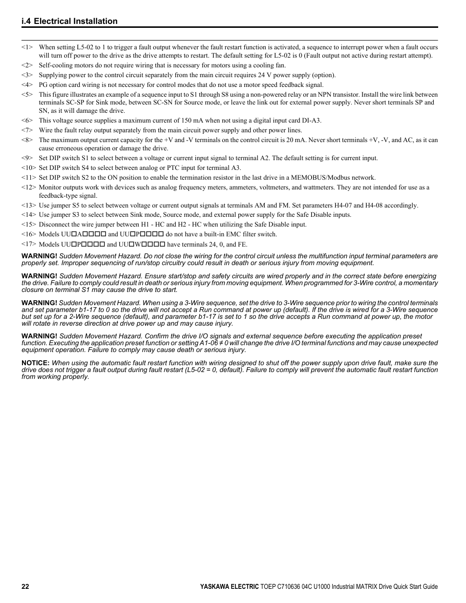 Yaskawa U1000 Industrial MATRIX Drive User Manual | Page 22 / 94