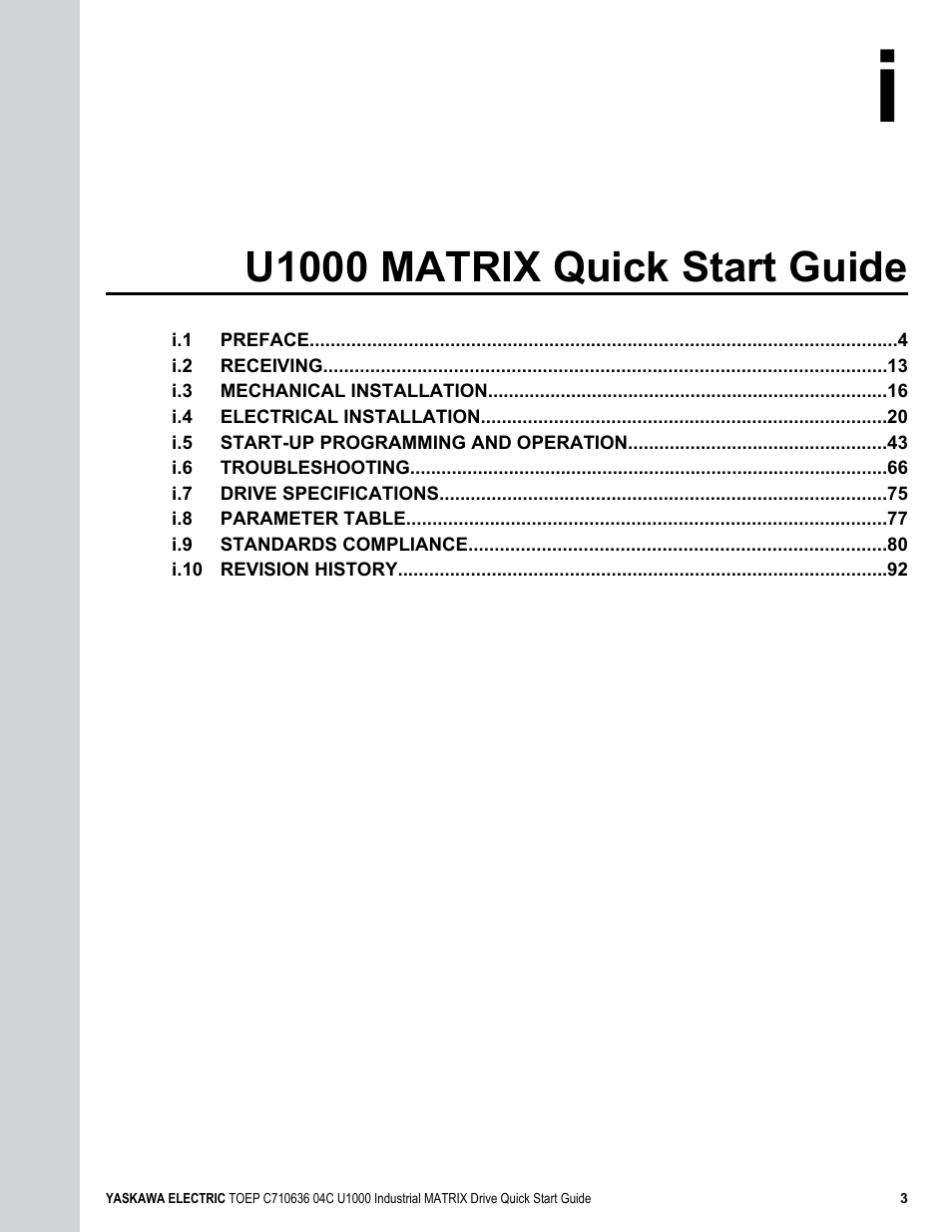 U1000 matrix quick start guide | Yaskawa U1000 Industrial MATRIX Drive User Manual | Page 3 / 94