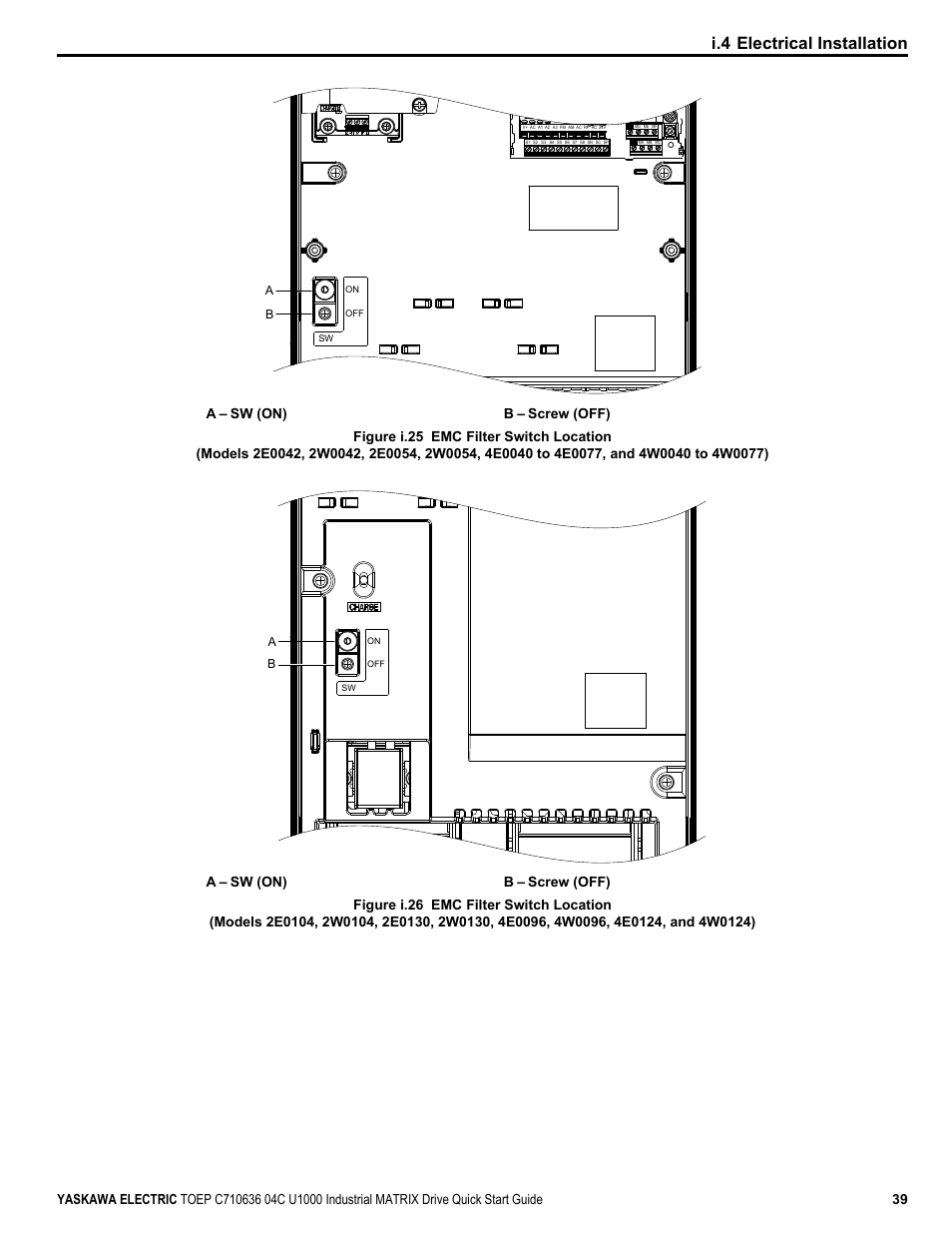 I.4 electrical installation | Yaskawa U1000 Industrial MATRIX Drive User Manual | Page 39 / 94