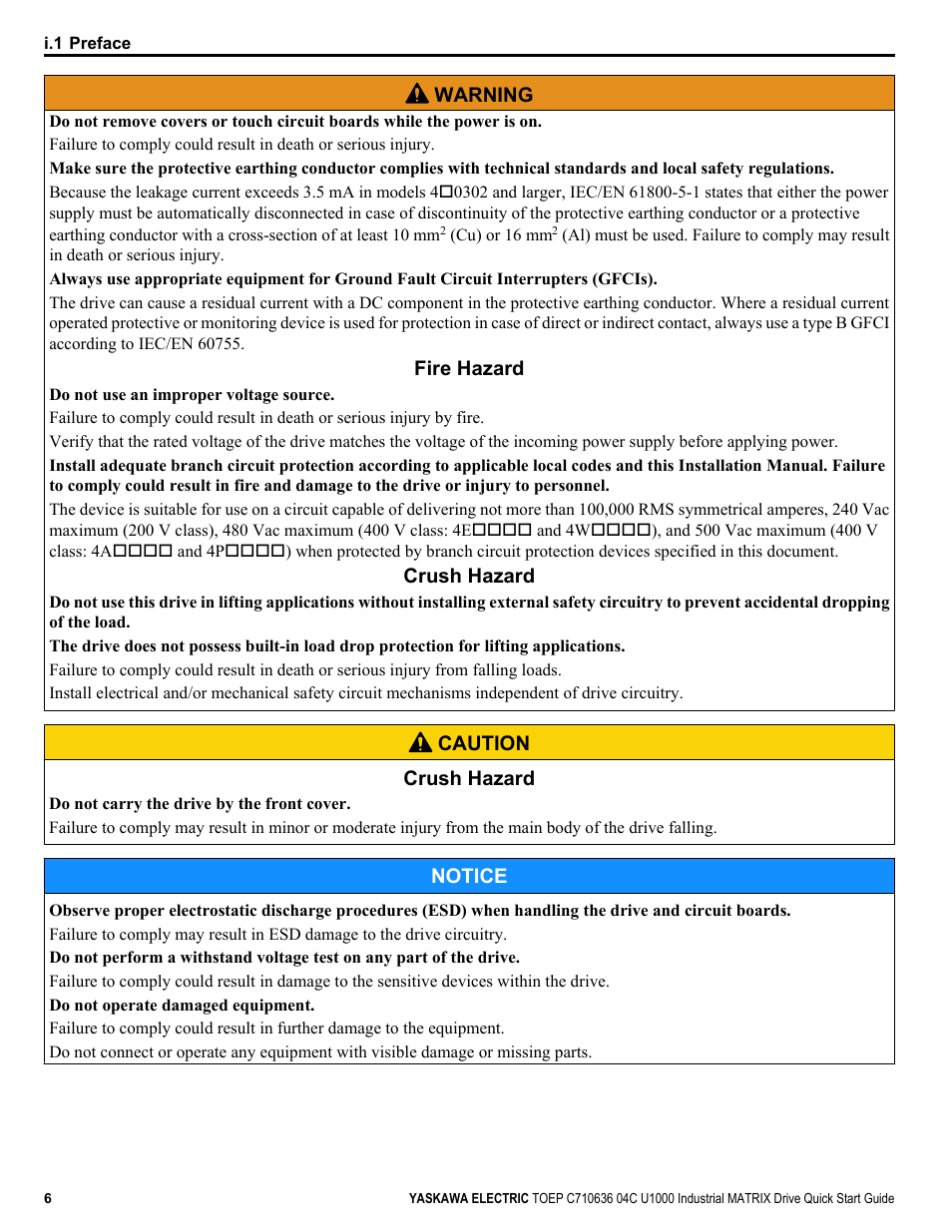 Yaskawa U1000 Industrial MATRIX Drive User Manual | Page 6 / 94
