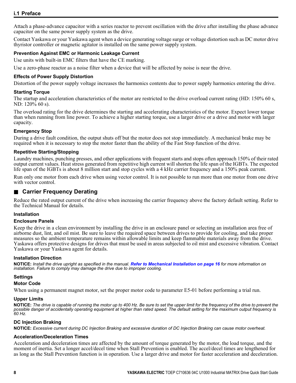 Yaskawa U1000 Industrial MATRIX Drive User Manual | Page 8 / 94