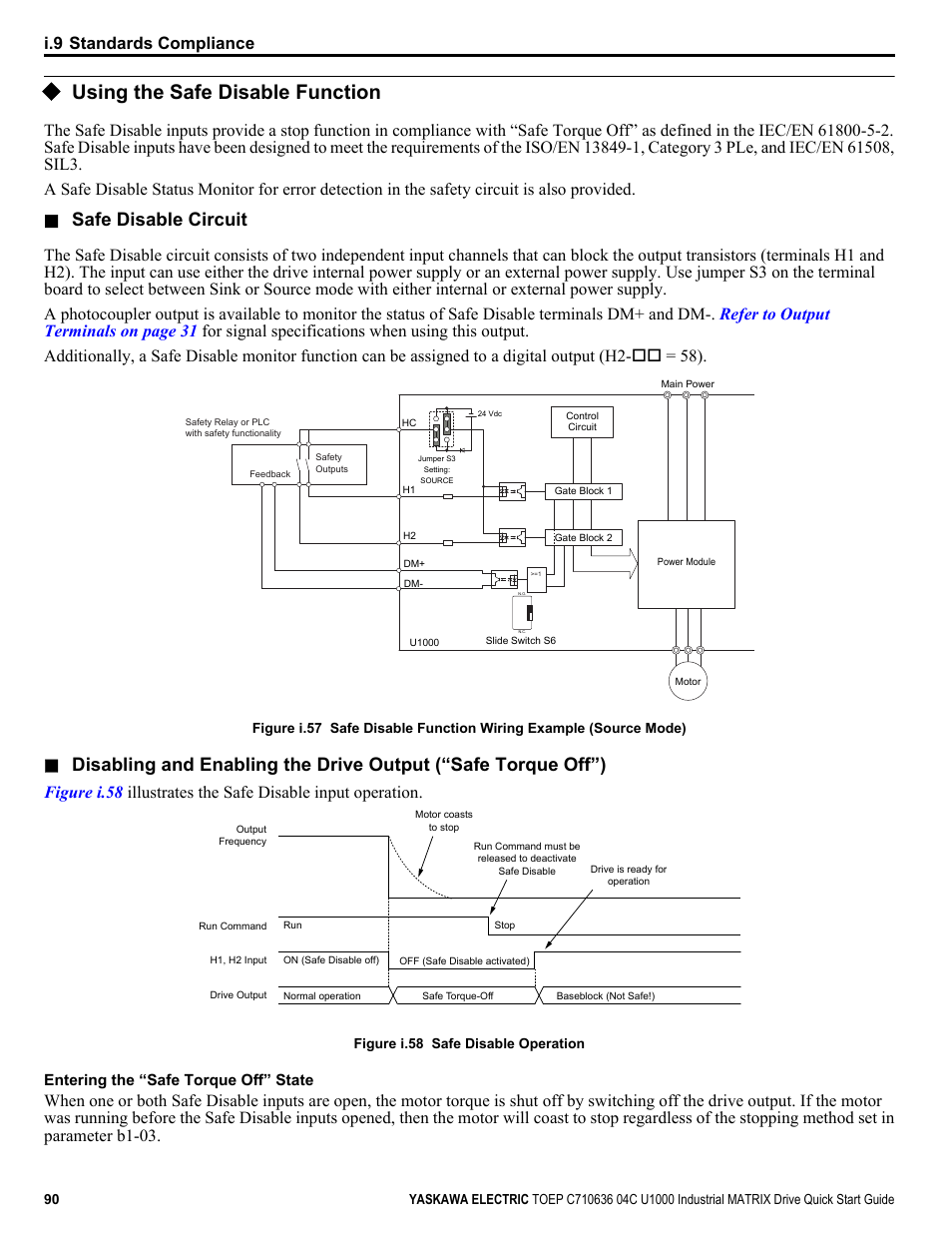 Using the safe disable function, Safe disable circuit | Yaskawa U1000 Industrial MATRIX Drive User Manual | Page 90 / 94