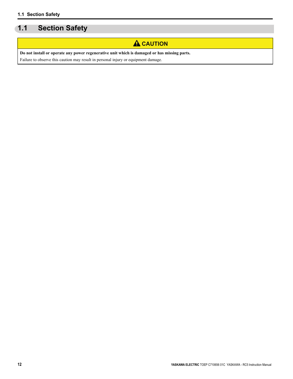 1 section safety | Yaskawa RC5 Converter User Manual | Page 12 / 69