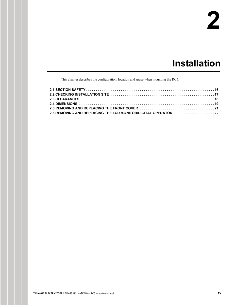 Installation | Yaskawa RC5 Converter User Manual | Page 15 / 69