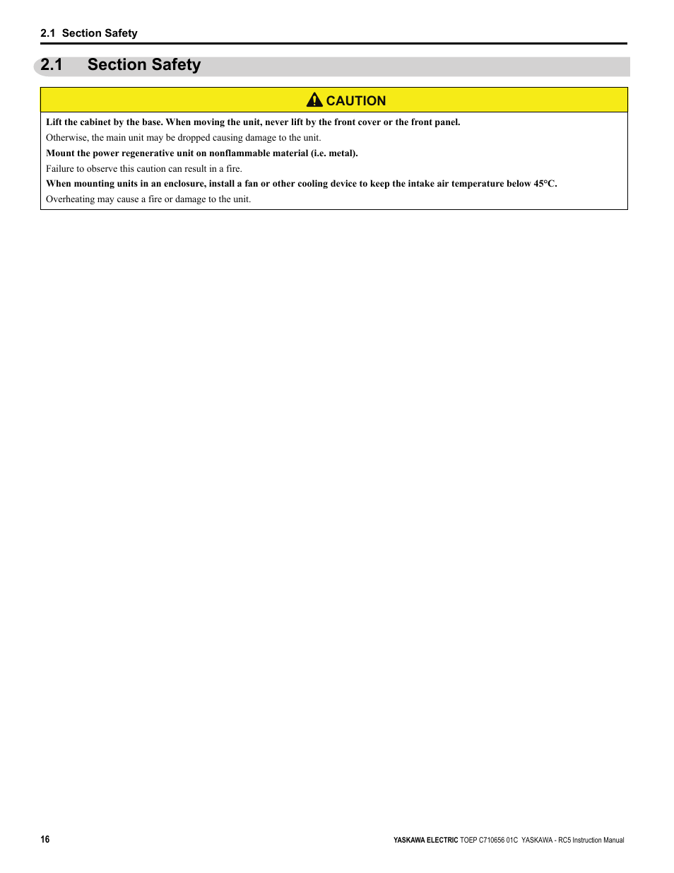 1 section safety | Yaskawa RC5 Converter User Manual | Page 16 / 69