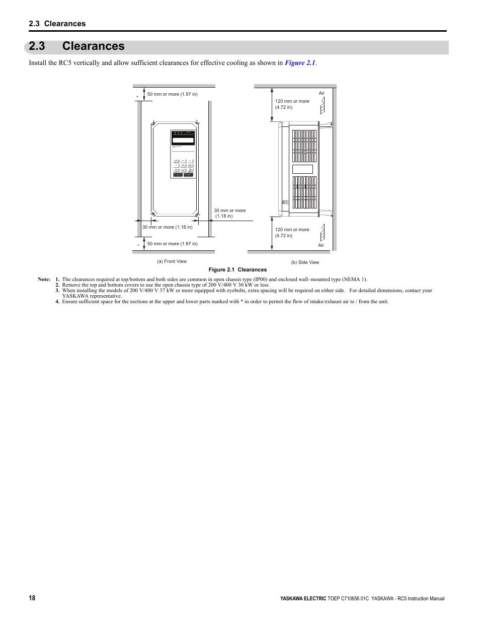 3 clearances | Yaskawa RC5 Converter User Manual | Page 18 / 69