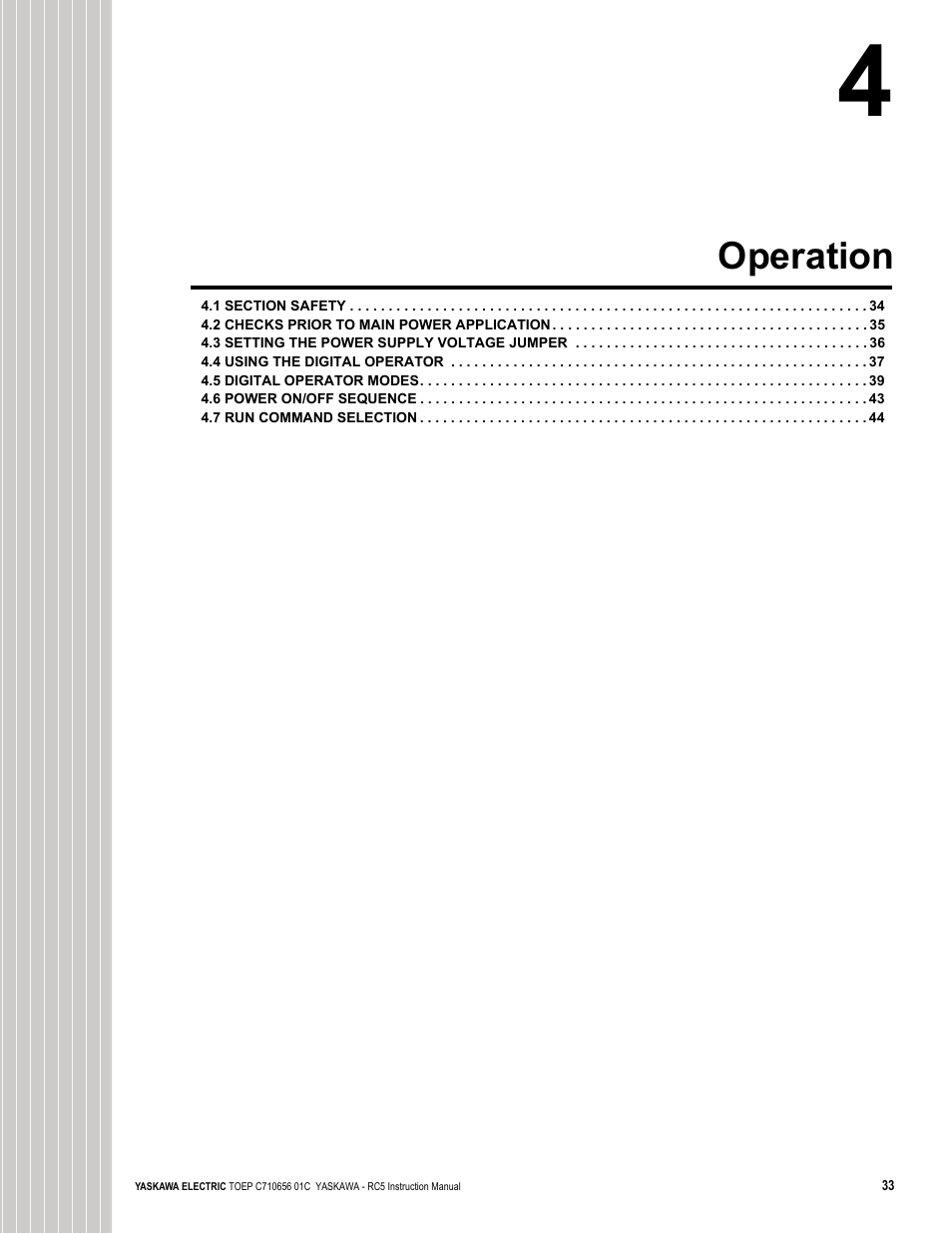 Operation | Yaskawa RC5 Converter User Manual | Page 33 / 69