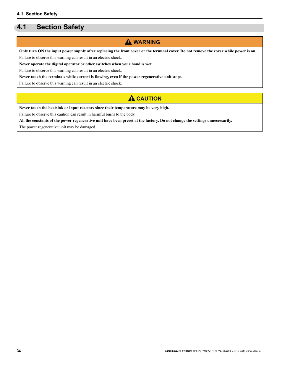 1 section safety | Yaskawa RC5 Converter User Manual | Page 34 / 69