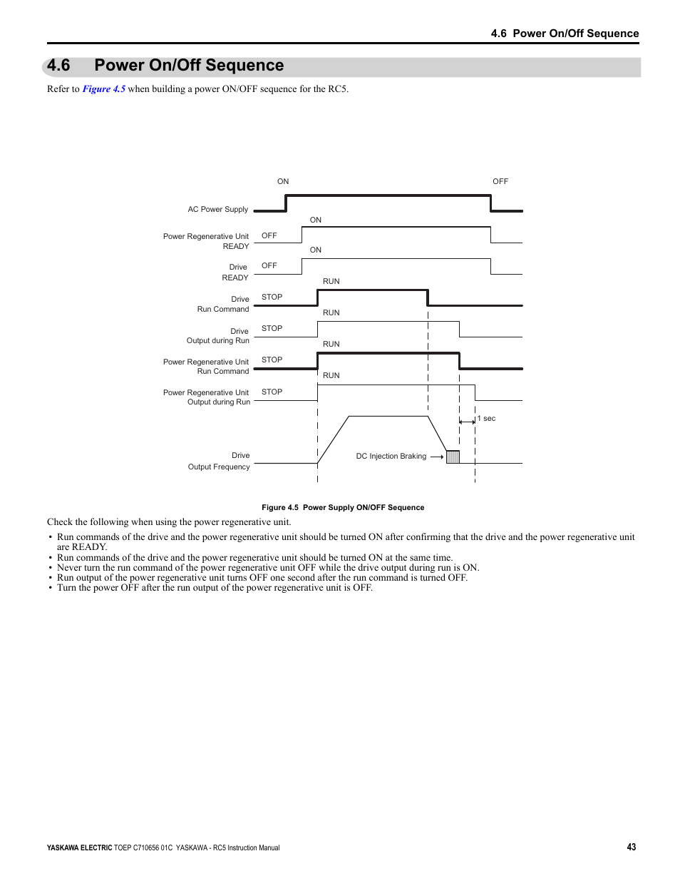 6 power on/off sequence | Yaskawa RC5 Converter User Manual | Page 43 / 69