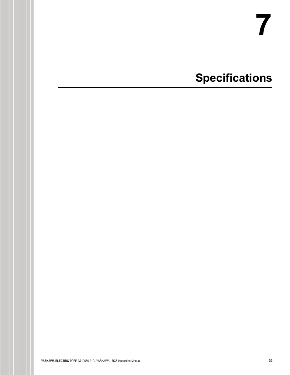 Specifications | Yaskawa RC5 Converter User Manual | Page 55 / 69