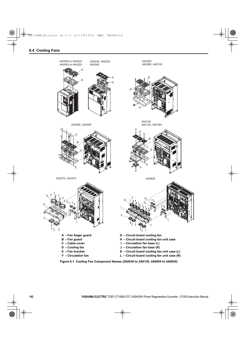 D1000, 4 cooling fans | Yaskawa D1000 Series Power Regenerative Converter User Manual | Page 142 / 259