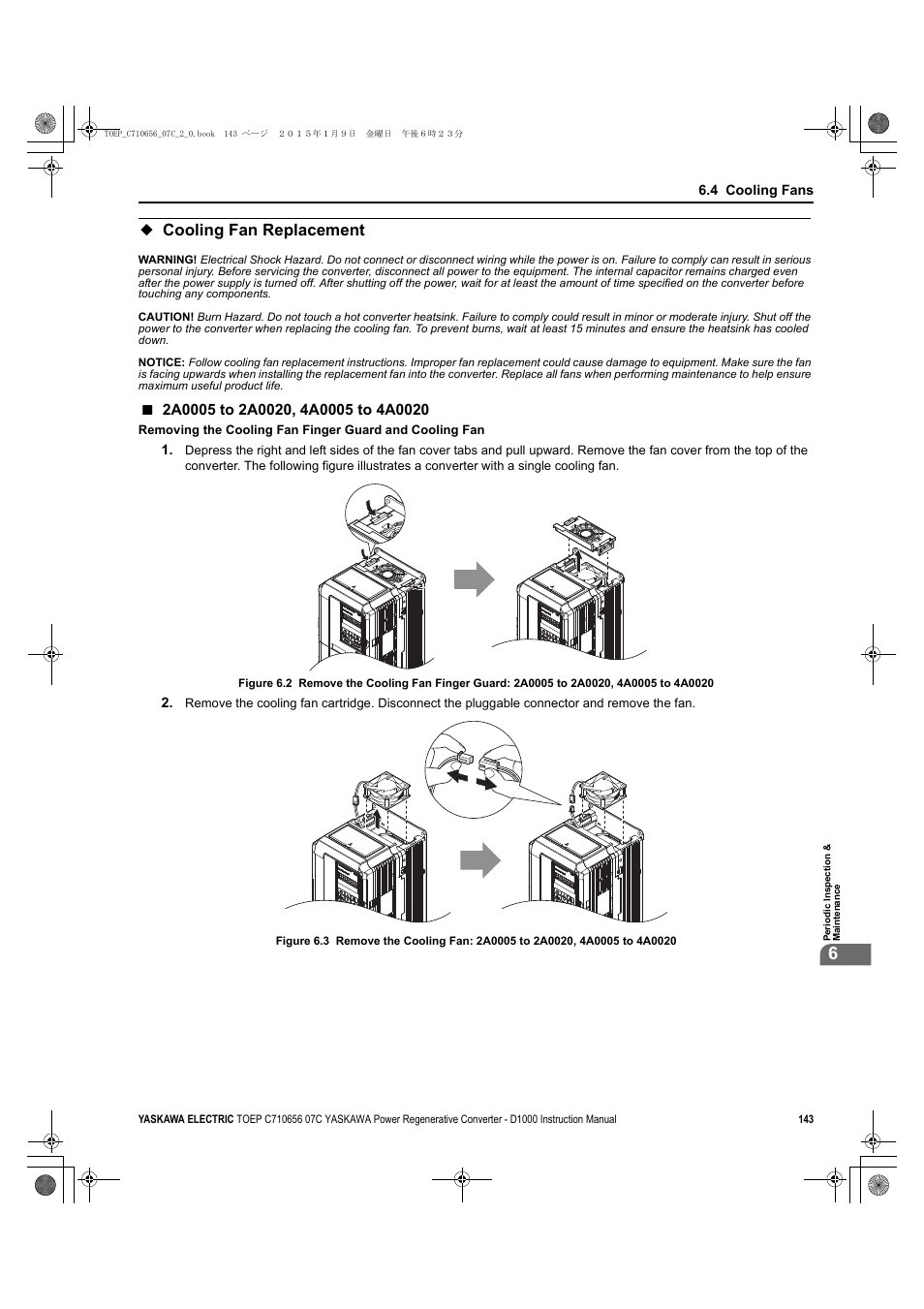 Cooling fan replacement, R1000 | Yaskawa D1000 Series Power Regenerative Converter User Manual | Page 143 / 259
